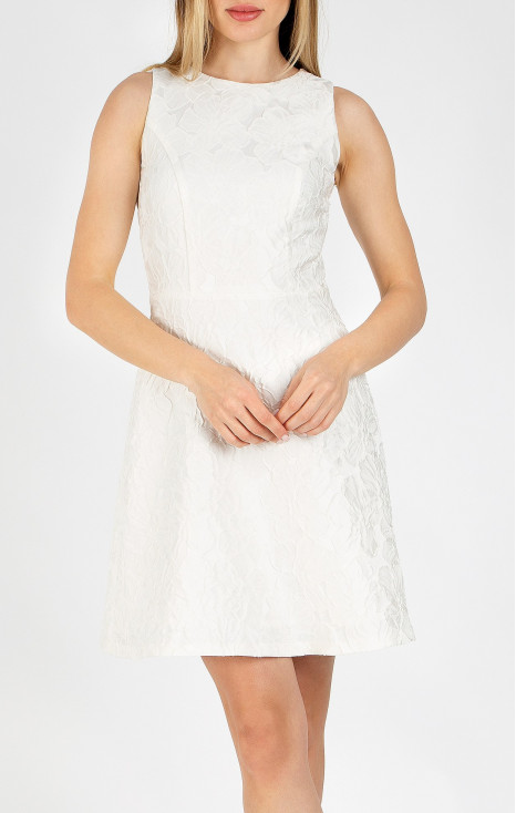 Rochie din jacquard italian cu motive florale bogate, de culoare Vanilla Ice