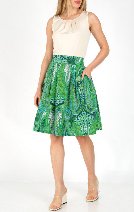 Fustă elegantă de vară cu motive paisley în culorile Vibrant Green și Turquoise
