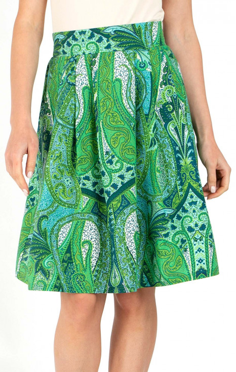 Fustă elegantă de vară cu motive paisley în culorile Vibrant Green și Turquoise