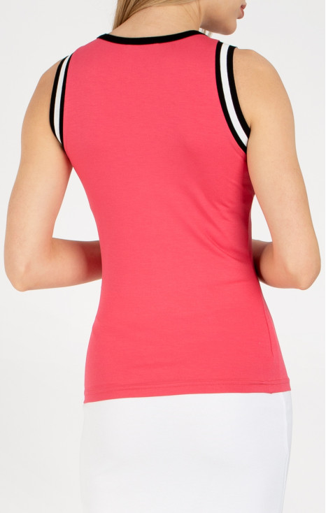 Bluză mulată fără mâneci de culoare Coral Paradise și o bordură contrastantă