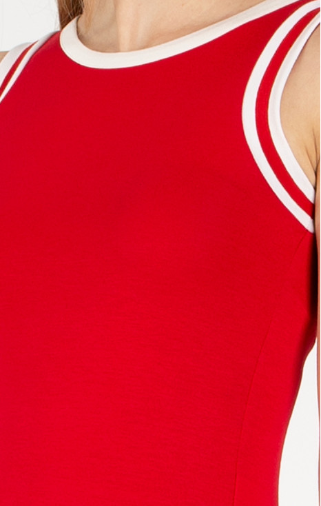 Bluză mulată fără mâneci de culoare True Red și bordură contrastantă 