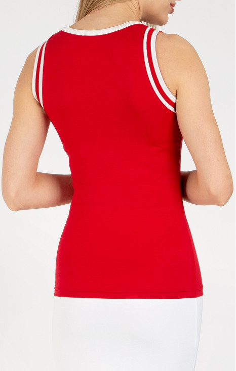 Bluză mulată fără mâneci de culoare True Red și bordură contrastantă 