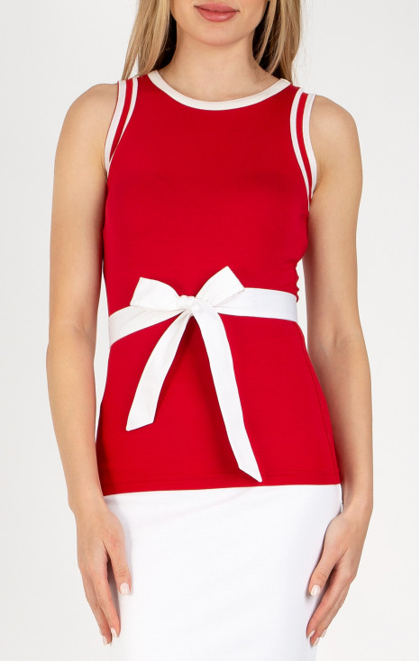 Bluză mulată fără mâneci de culoare True Red și bordură contrastantă 