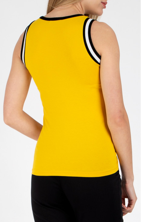 Bluză mulată fără mâneci de culoare galben Mimosa și bordură contrastantă