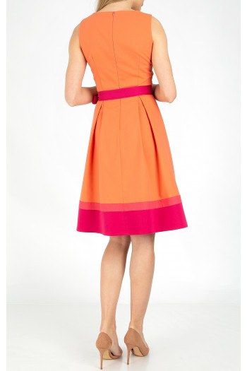 Rochie stilată evazată de culoare Dusty Orange și dungi colorate la tiv  [1]