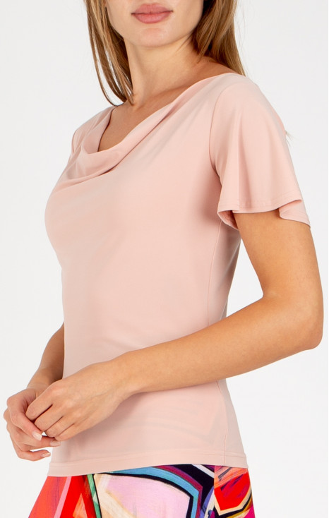 Bluză elegantă cu decolteu drapat, &icirc;n culoarea Cloud Pink
