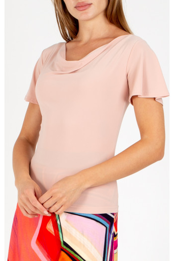 Bluză elegantă cu decolteu drapat, în culoarea Cloud Pink