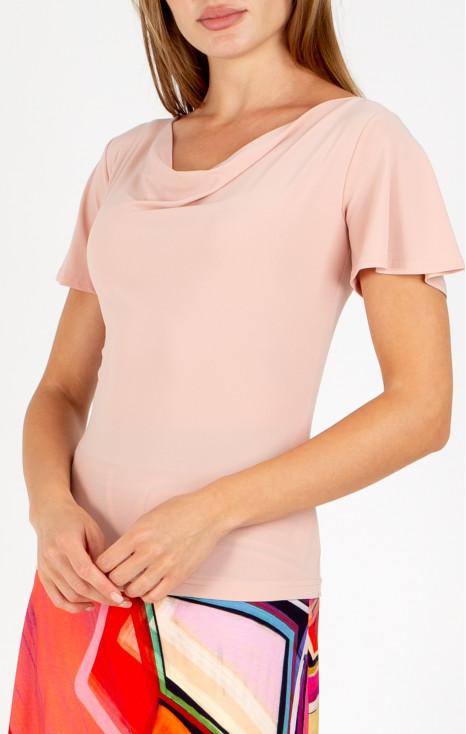 Bluză elegantă cu decolteu drapat, &icirc;n culoarea Cloud Pink