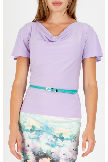 Elegant blouse with a draped neckline in Lavandula