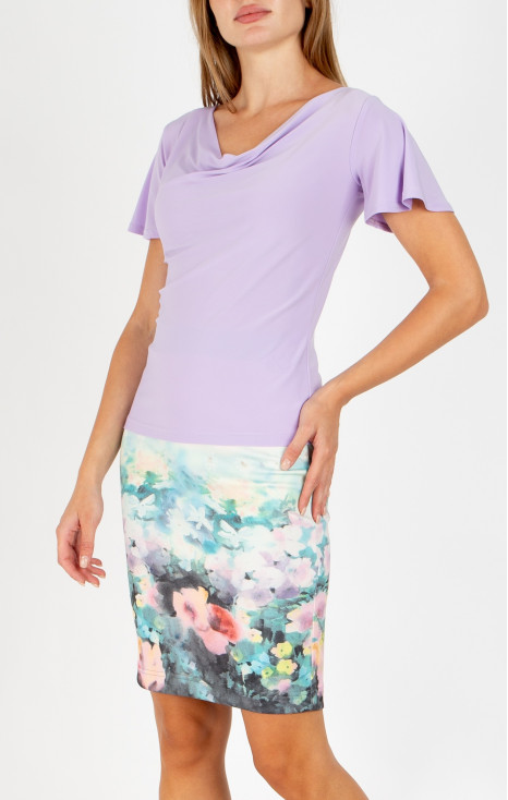 Elegant blouse with a draped neckline in Lavandula