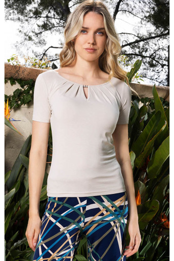 Bluză comodă cu mânecă scurtă de culoare White Sand