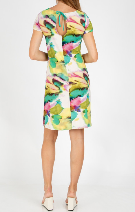 Rochie scurtă de vară cu imprimeu floral acuarelă în culori armonios degrade [1]