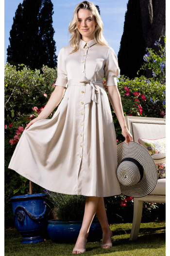 Rochie midi tip cămașă în bej nisipos