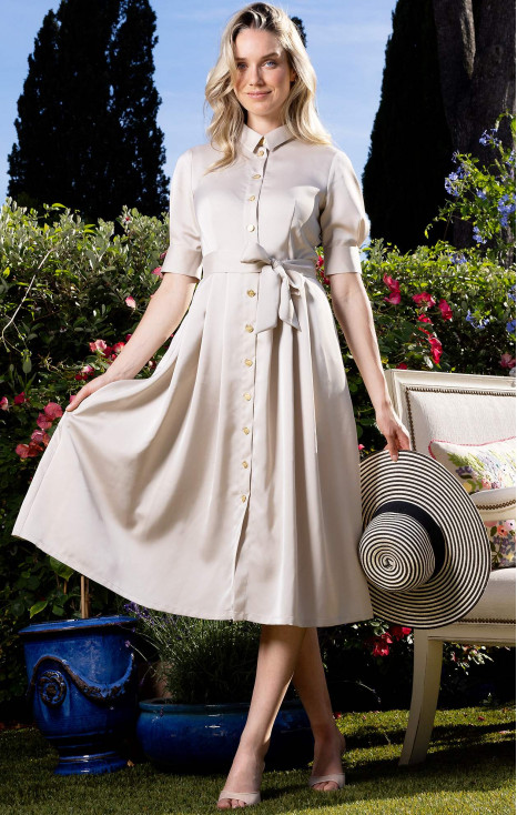 Rochie midi tip cămașă în bej nisipos