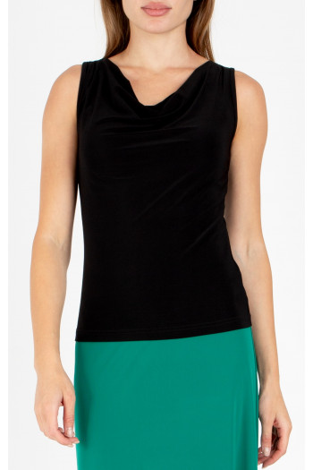 Elegant blouse with a draped neckline in black
