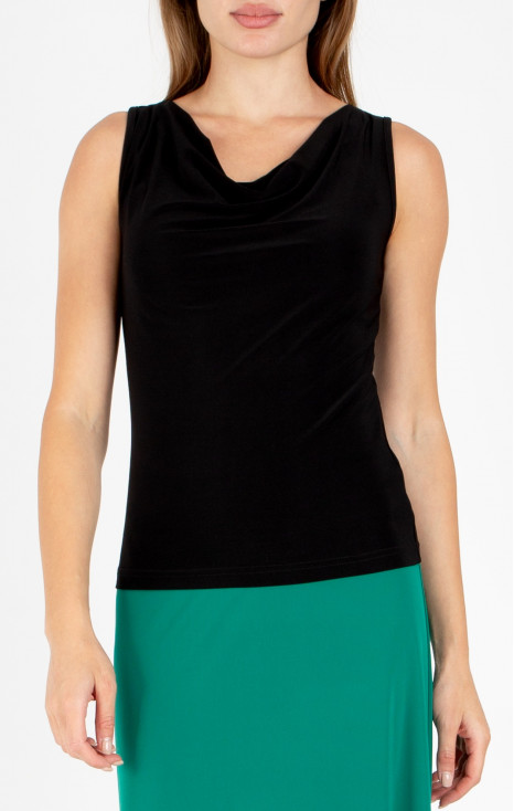 Elegant blouse with a draped neckline in black