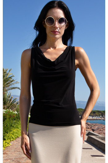 Elegant blouse with a draped neckline in black