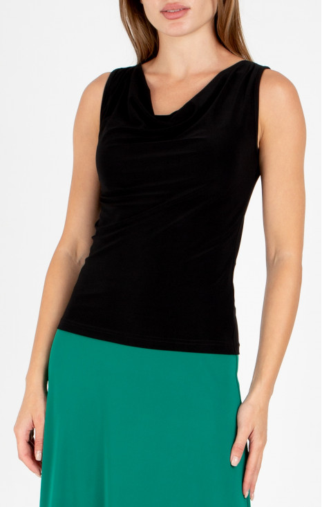 Elegant blouse with a draped neckline in black