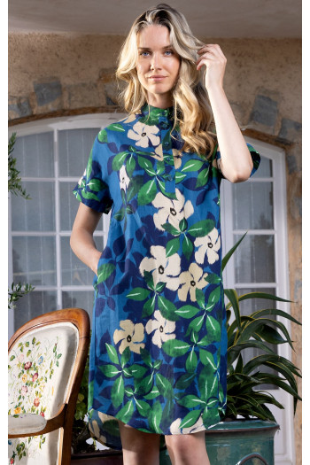 Rochie din in, tip cămașă, de culoare Blue Sapphire [1]