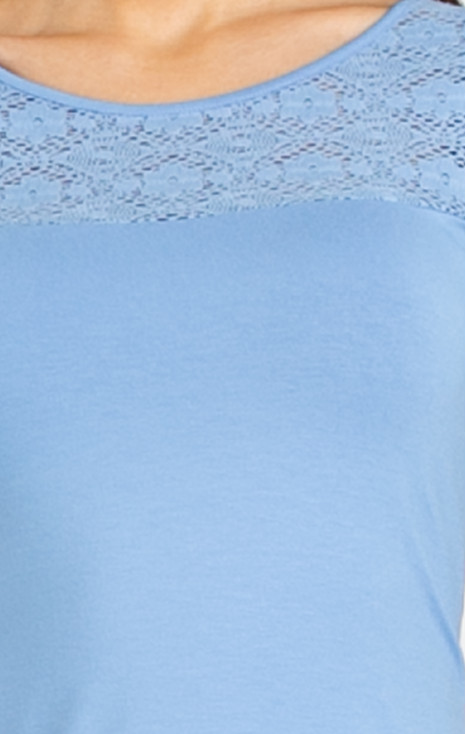Bluză stilată cambrată, cu inserție din dantelă, &icirc;n culoarea Sky Blue