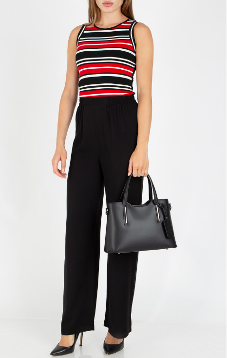 Geantă elegantă de damă, din piele naturală netedă, de culoare Black