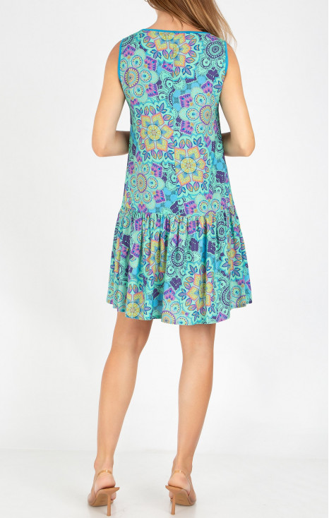 Rochie de vară din vâscoză, cu imprimeu grafic multicolor, în culoarea Aqua Green