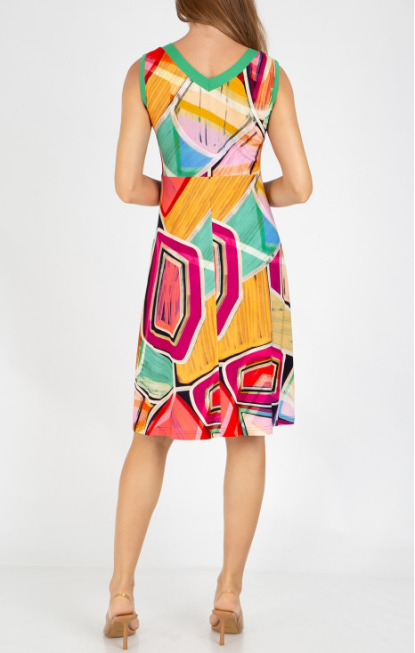 Rochie casual de vară cu imprimeu geometric în culorile Fuchsia Red, Opal și Warm Apricot [1]