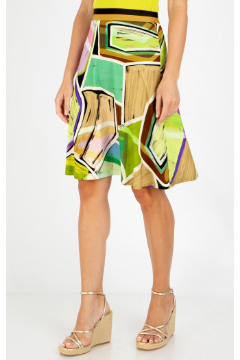 Fustă scurtă cloș cu imprimeu geometric în culoarea Paradise Green