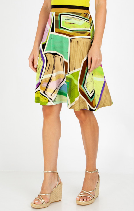 Fustă scurtă cloș cu imprimeu geometric &icirc;n culoarea Paradise Green