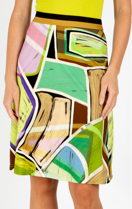 Fustă scurtă cloș cu imprimeu geometric &icirc;n culoarea Paradise Green