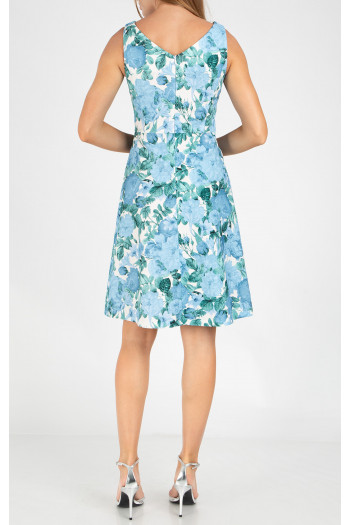 Rochie stilată și rafinată, realizată din jacard din bumbac cu motive florale în culoarea Powder Blue [1]