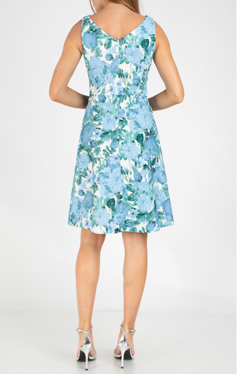 Rochie stilată și rafinată, realizată din jacard din bumbac cu motive florale în culoarea Powder Blue [1]