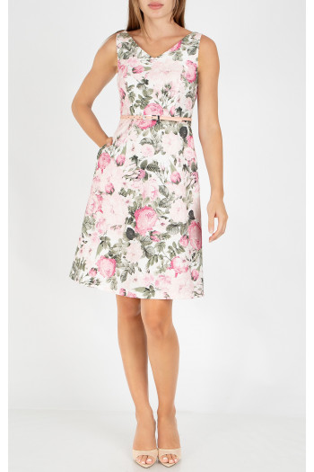 Rochie elegantă și rafinată, realizată din jacard din bumbac cu motive florale în culoarea Delicate Pink Rose