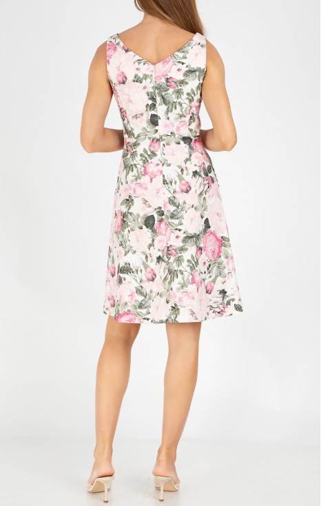 Rochie elegantă și rafinată, realizată din jacard din bumbac cu motive florale &icirc;n culoarea Delicate Pink Rose