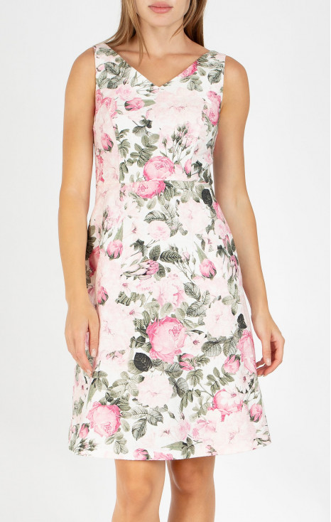 Rochie elegantă și rafinată, realizată din jacard din bumbac cu motive florale &icirc;n culoarea Delicate Pink Rose