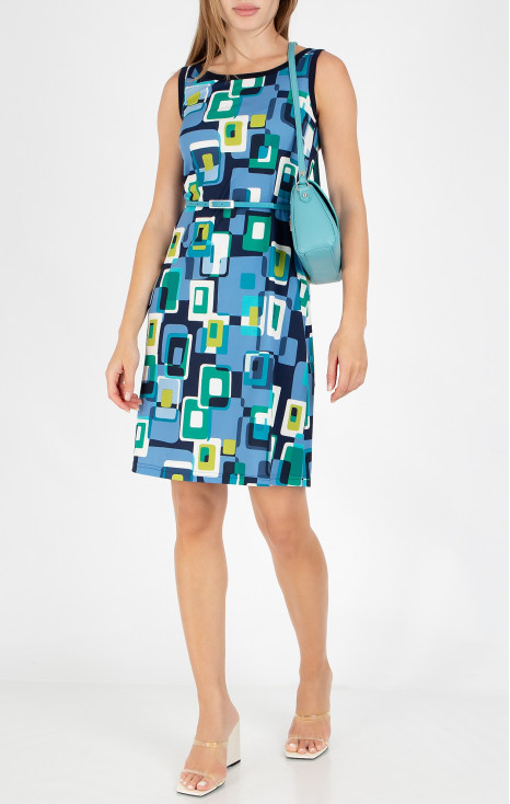 Rochie cu imprimeu geometric &icirc;n culoarea Cornflower Blue