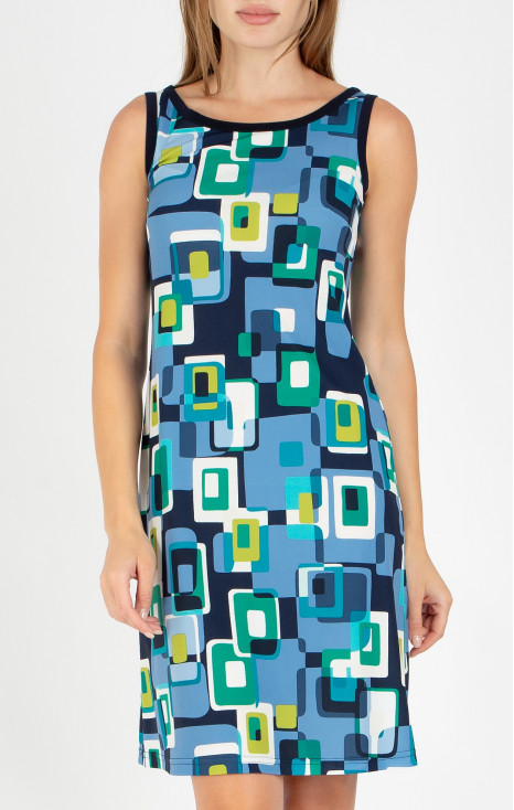 Rochie cu imprimeu geometric &icirc;n culoarea Cornflower Blue