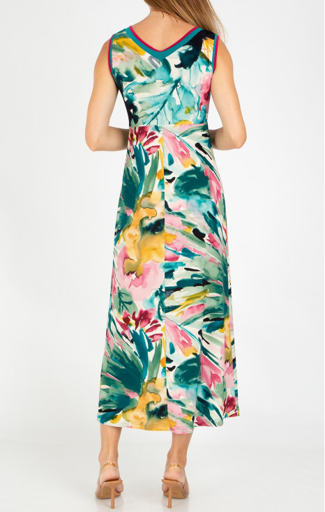 Rochie lungă cu imprimeu acuarelă în nuanțe de Dark Turquoise și Fuchsia Pink [1]
