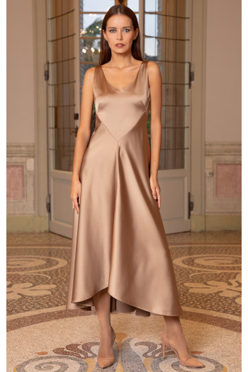 Rochie lungă de seară din satin solid, de culoare Desert Sand