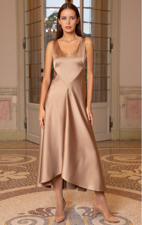 Rochie lungă de seară din satin solid, de culoare Desert Sand