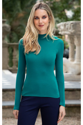 Bluză moale din tricot cu guler tip helancă, de culoare Ultramarine Green