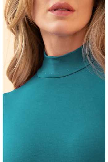 Bluza stilată cu guler tip polo, în culoarea Ultramarine Green, cu decor delicat din cristale Swarovski [1]