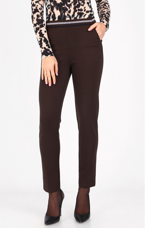 Pantaloni eleganți din tricot compact, &icirc;n culoarea Black Coffee