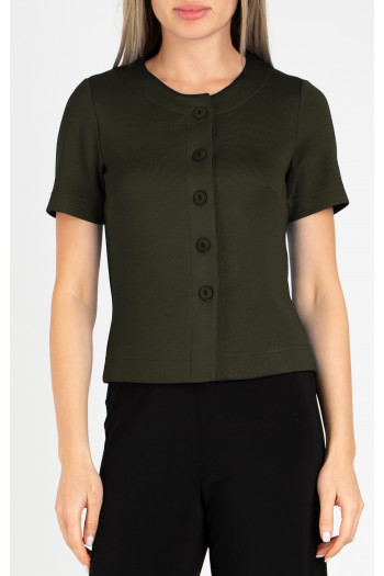 Sacou scurt din material de tricot, de culoare Dark Olive