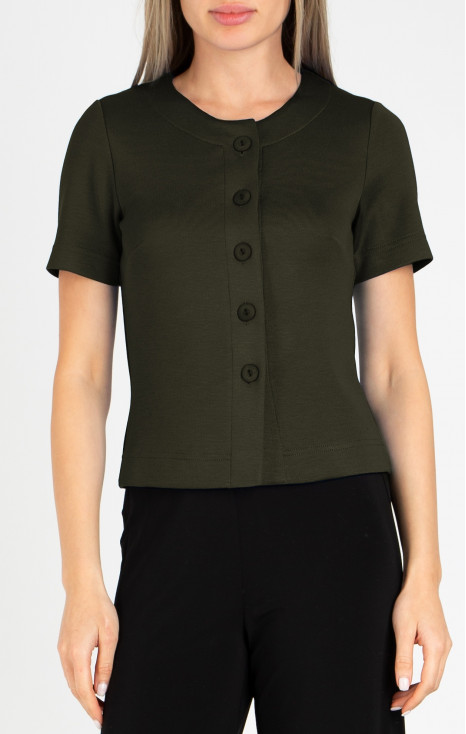 Sacou scurt din material de tricot, de culoare Dark Olive