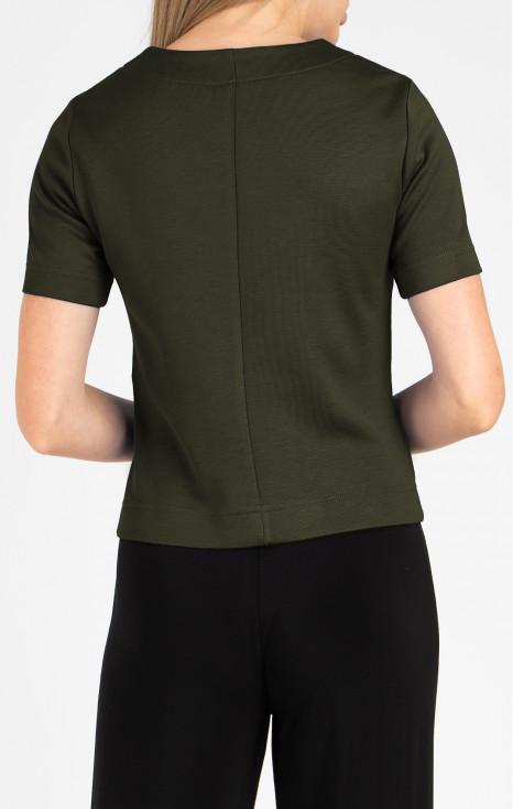 Sacou scurt din material de tricot, de culoare Dark Olive [1]