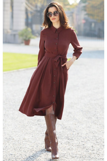 Rochie midi elegantă, de culoare Merlot