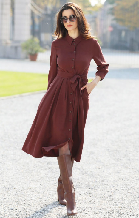 Rochie midi elegantă, de culoare Merlot