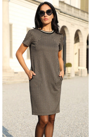 Rochie elegantă din jacquard de tricot de lux, cu fire aurii