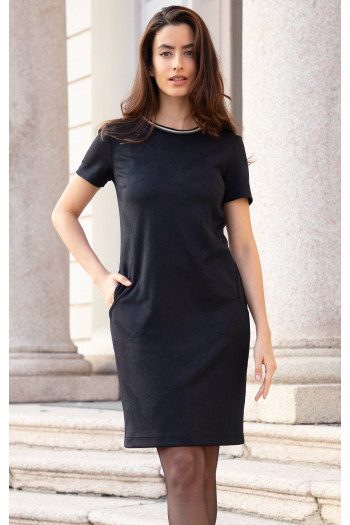 Rochie elegantă, neagră, din jacquard tricotat cu motiv floral delicat [1]